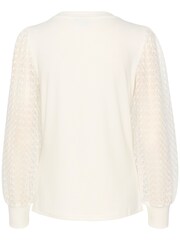 Kaffe Serena Sheer Sleeve Crew Neck White Blouse - Image 2 of 6