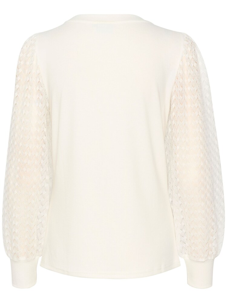 Kaffe Serena Sheer Sleeve Crew Neck White Blouse - Image 2 of 6