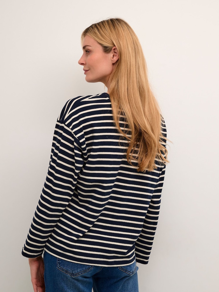 Kaffe Blue 100% Cotton Kawinny Long Sleeve T-Shirt - Image 2 of 6