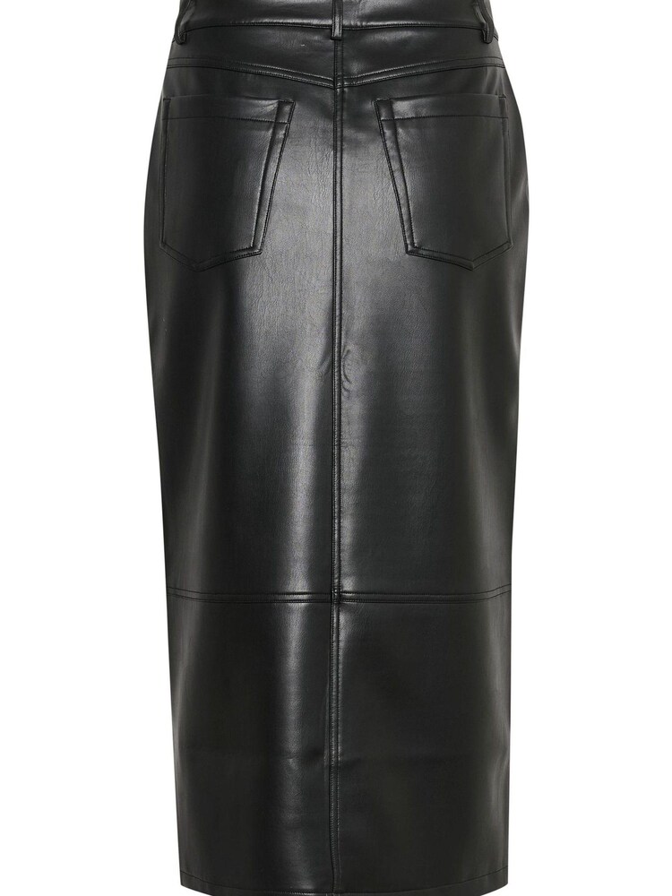 Kaffe Alina Faux Fur Leather Black Midi Skirt - Image 6 of 6