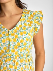 JoJo Maman Bébé Yellow Lemon Floral Print Frill Sleeve Maternity Midi Dress - Image 4 of 5