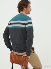 FatFace Green Braunton Yoke Stripe Crew Jumper - Image 2 of 4