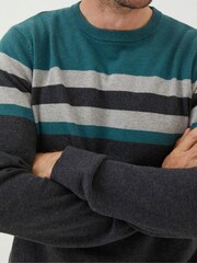 FatFace Green Braunton Yoke Stripe Crew Jumper - Image 3 of 4