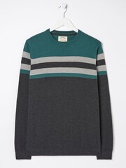 FatFace Green Braunton Yoke Stripe Crew Jumper - Image 4 of 4