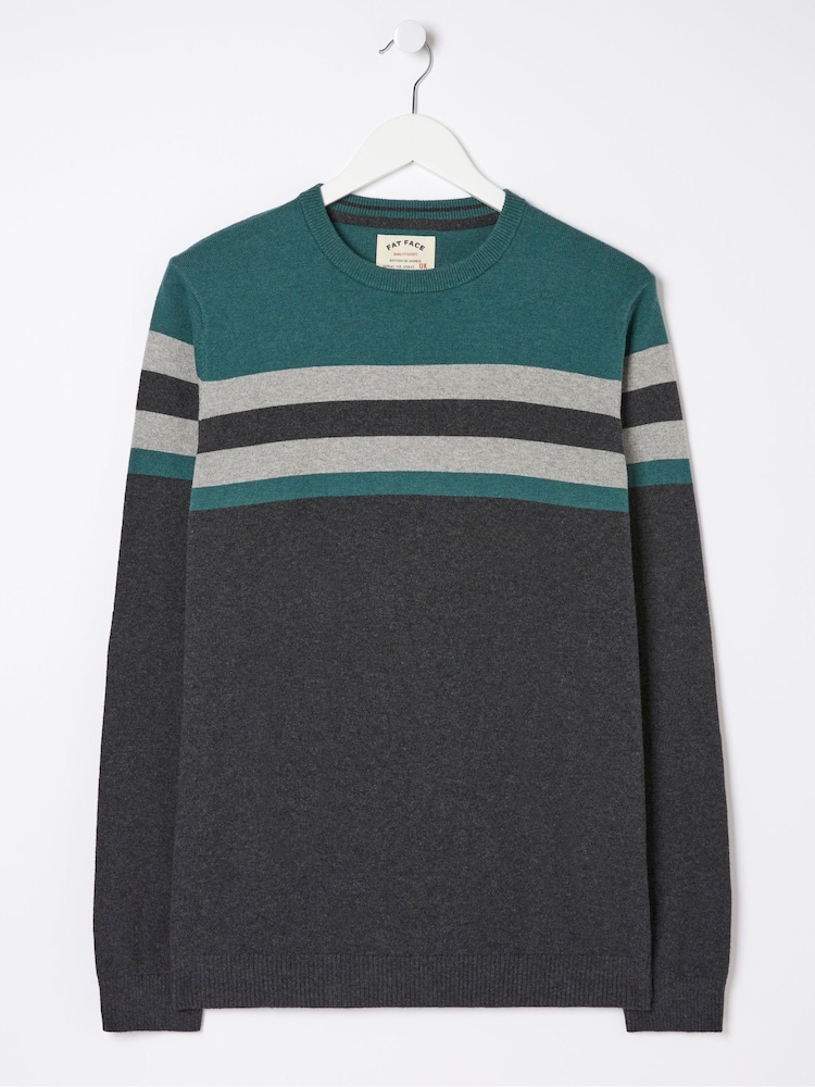 FatFace Green Braunton Yoke Stripe Crew Jumper - Image 4 of 4