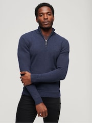 Superdry Dark Blue Essential Embroided Knitwear Henley Jumper - Image 1 of 6