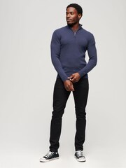 Superdry Dark Blue Essential Embroided Knitwear Henley Jumper - Image 2 of 6