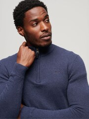 Superdry Dark Blue Essential Embroided Knitwear Henley Jumper - Image 3 of 6