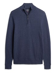 Superdry Dark Blue Essential Embroided Knitwear Henley Jumper - Image 4 of 6