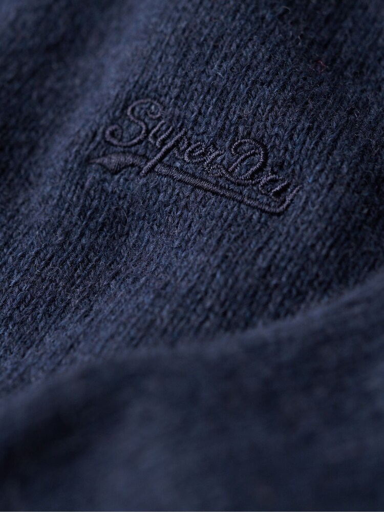 Superdry Dark Blue Essential Embroided Knitwear Henley Jumper - Image 6 of 6