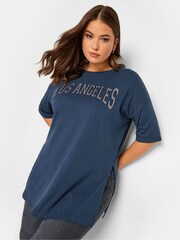 Blau - Yours Curve T-Shirt mit geschlitztem Saum - Bild 1 von 4