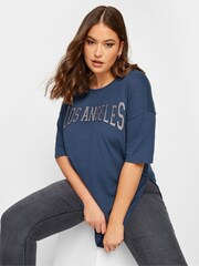 Blau - Yours Curve T-Shirt mit geschlitztem Saum - Bild 3 von 4