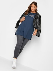 Blau - Yours Curve T-Shirt mit geschlitztem Saum - Bild 4 von 4