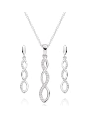 Beaverbrooks Sterling Silver Infinity Cubic Zirconia Pendant & Earrings Set - Image 1 of 4