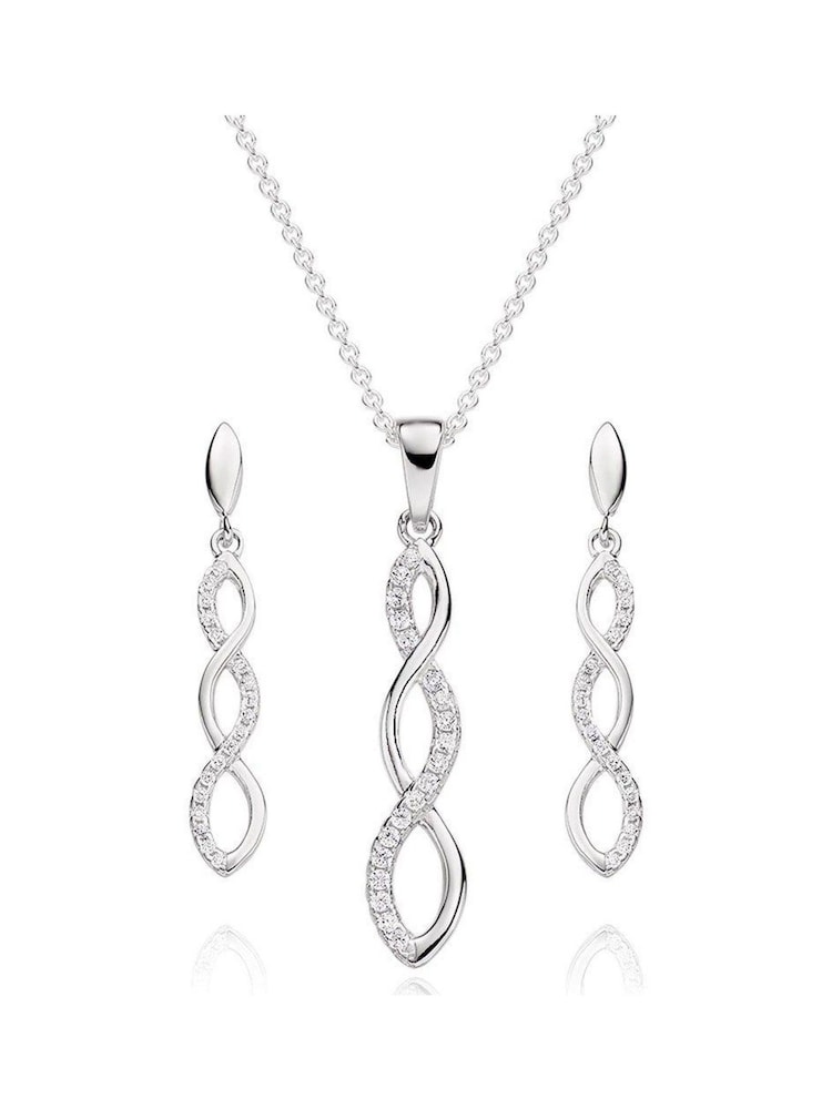 Beaverbrooks Sterling Silver Infinity Cubic Zirconia Pendant & Earrings Set - Image 1 of 4 Beaverbrooks Sterling Silver Infinity Cubic Zirconia Pendant & Earrings Set - Image 1 of 4