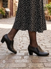 Pavers Black Wide Fit Leather Block Heel Shoe Boots - Image 1 of 6