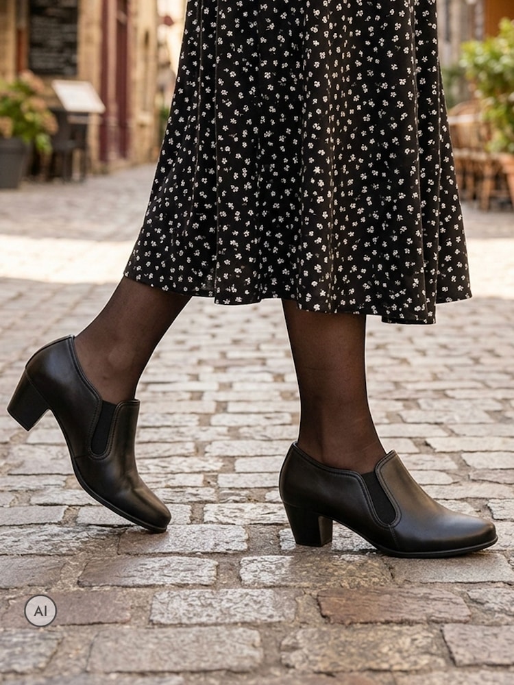 Pavers Black Wide Fit Leather Block Heel Shoe Boots - Image 1 of 6 Pavers Black Wide Fit Leather Block Heel Shoe Boots - Image 1 of 6