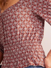 Boden Red Smocked Scoop-Neck Jersey Top - Image 4 of 5