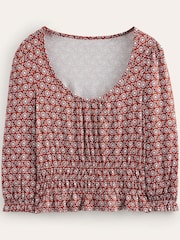 Boden Red Smocked Scoop-Neck Jersey Top - Image 5 of 5
