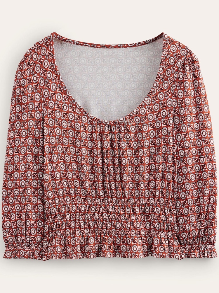 Boden Red Smocked Scoop-Neck Jersey Top - Image 5 of 5