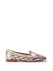 Moda in Pelle Metallic Folia Leather Sqaure Toe Woven Loafers - Image 1 of 4