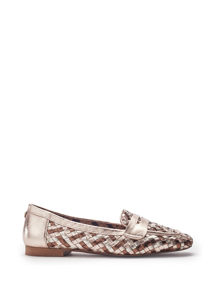 Moda in Pelle Metallic Folia Leather Sqaure Toe Woven Loafers - Image 1 of 4