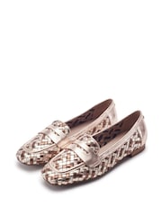 Moda in Pelle Metallic Folia Leather Sqaure Toe Woven Loafers - Image 2 of 4