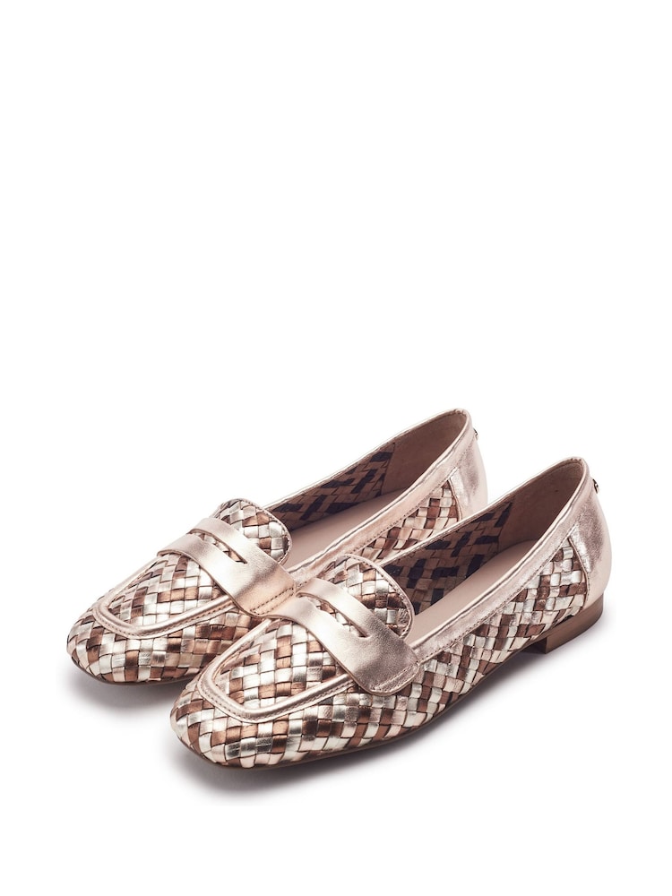 Moda in Pelle Metallic Folia Leather Sqaure Toe Woven Loafers - Image 2 of 4