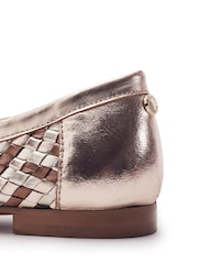 Moda in Pelle Metallic Folia Leather Sqaure Toe Woven Loafers - Image 3 of 4