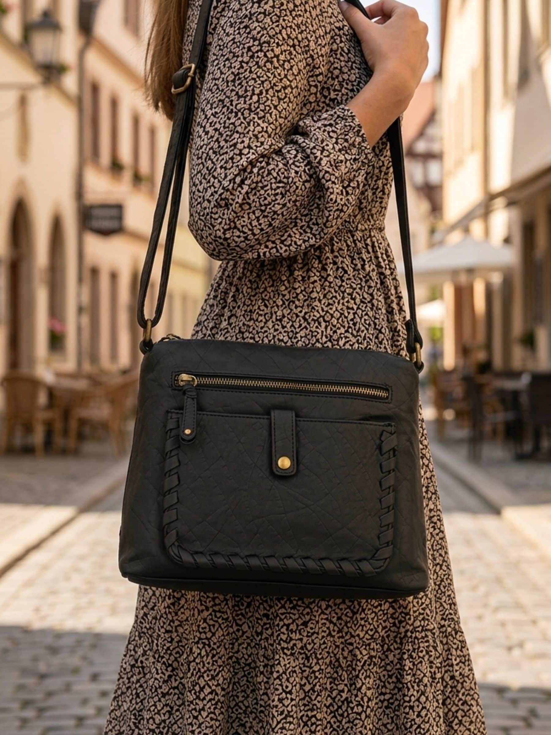 Pavers Women's Black Multi-Pocket Crossbody Bag In - Image 2