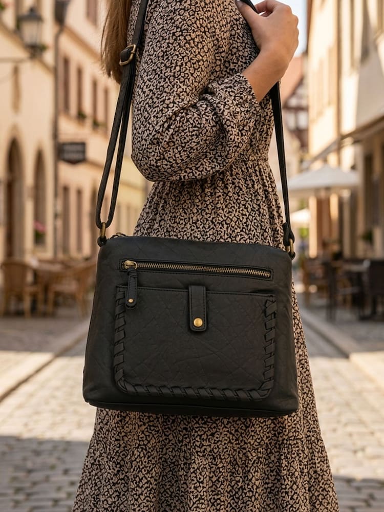Pavers Black Multi-Pocket Cross-Body Bag - Image 1 of 4 Pavers Black Multi-Pocket Cross-Body Bag - Image 1 of 4