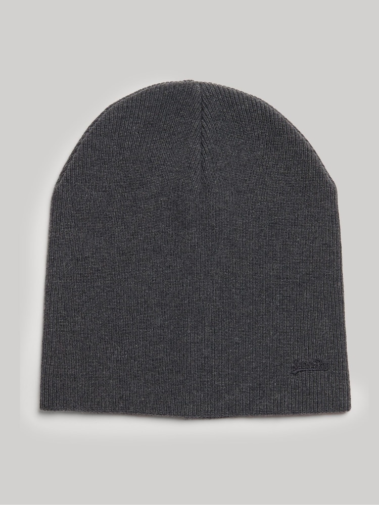 Superdry Grey Knitted Logo Beanie Hat - Image 1 of 4