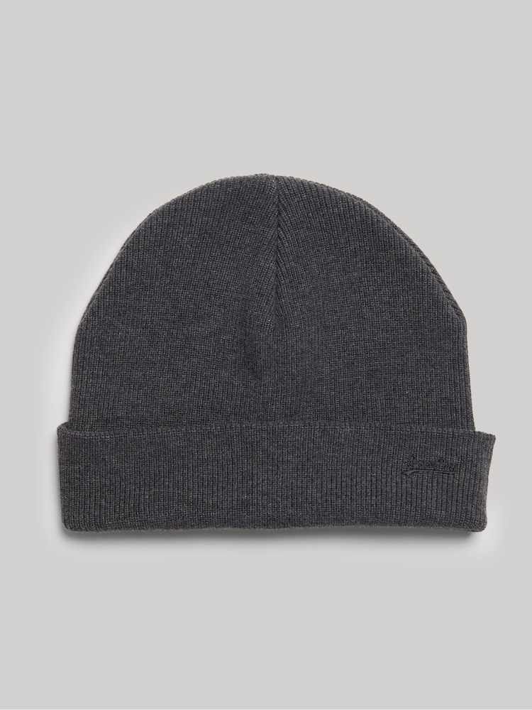 Superdry Grey Knitted Logo Beanie Hat - Image 2 of 4