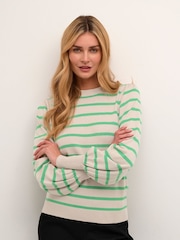 Kaffe Kamala Striped Knit Green Pullover - Image 1 of 6