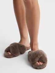 Reiss Grey Aspen Faux Fur Slippers - Image 2 of 5