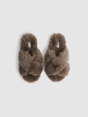Reiss Grey Aspen Faux Fur Slippers - Image 3 of 5