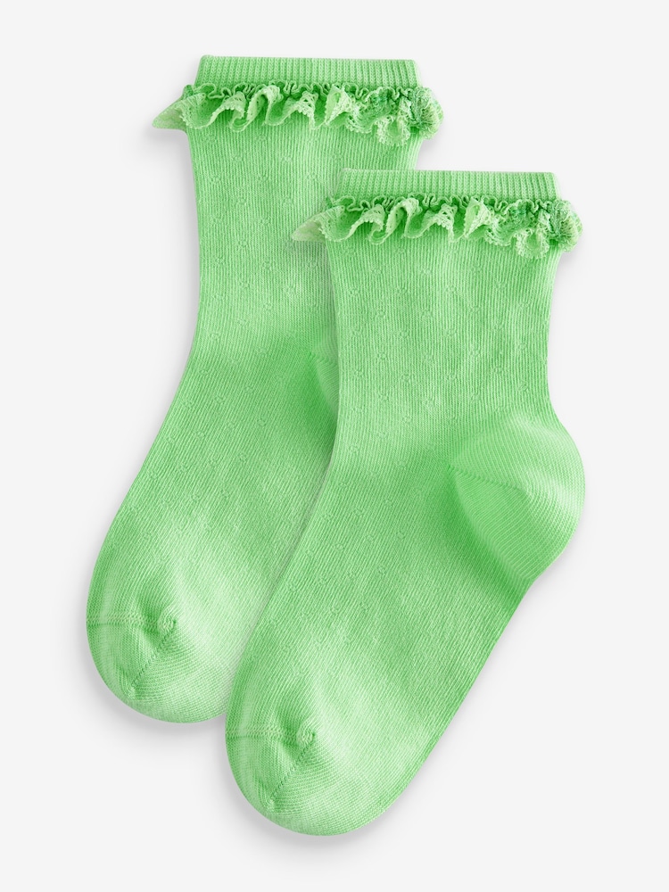 Green Cotton Rich Ruffle Ankle Socks 2 Pack - Image 1 of 1 Green Cotton Rich Ruffle Ankle Socks 2 Pack - Image 1 of 1