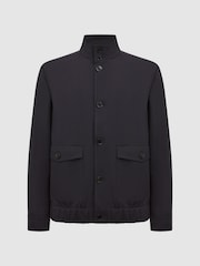 Reiss Navy Ozark High Neck Button Through Blouson Jacket - Image 2 of 5