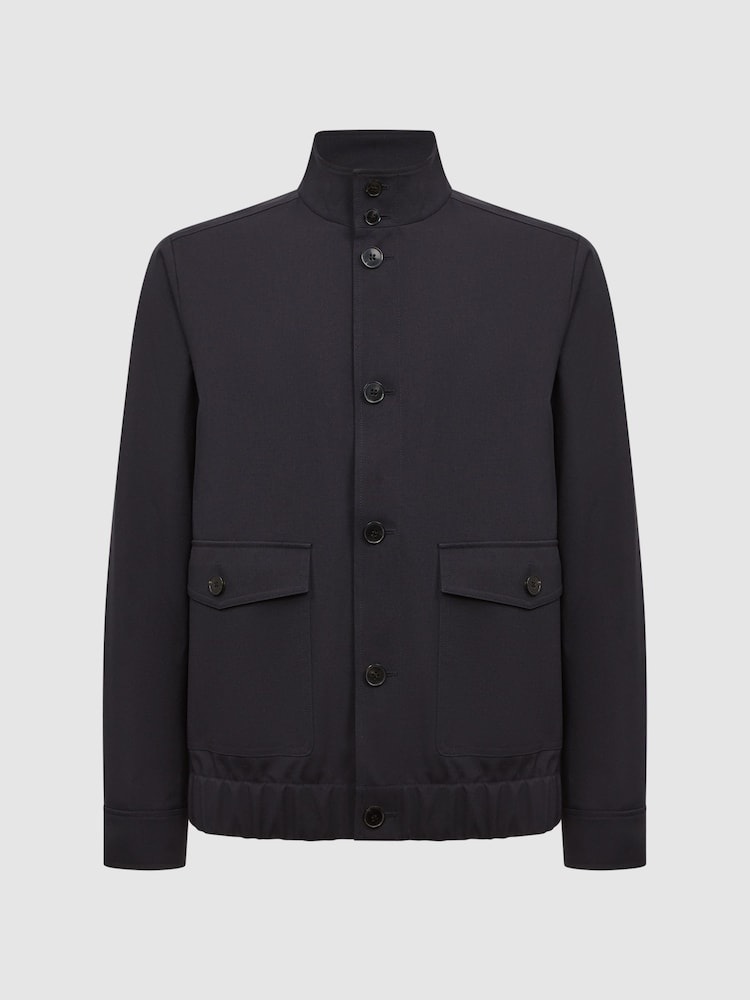 Reiss Navy Ozark High Neck Button Through Blouson Jacket - Image 2 of 5