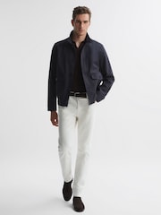 Reiss Navy Ozark High Neck Button Through Blouson Jacket - Image 3 of 5