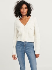 Ecru White Cable Detail Flower Cardigan - Image 1 of 6