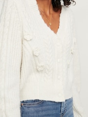 Ecru White Cable Detail Flower Cardigan - Image 4 of 6