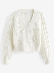 Ecru White Cable Detail Flower Cardigan - Image 5 of 6