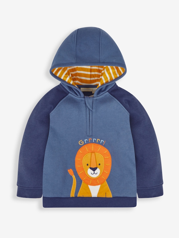 JoJo Maman Bébé Navy Blue Lion Boys' Appliqué Novelty Hoodie - Image 1 of 3