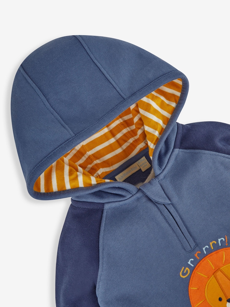 JoJo Maman Bébé Navy Blue Lion Boys' Appliqué Novelty Hoodie - Image 2 of 3