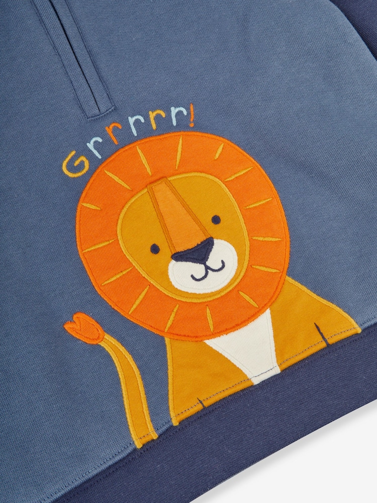 JoJo Maman Bébé Navy Blue Lion Boys' Appliqué Novelty Hoodie - Image 3 of 3