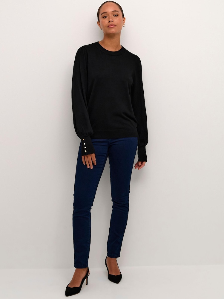 Kaffe Lizza Crew Neck Button Cuff Pullover Blouses - Image 3 of 6