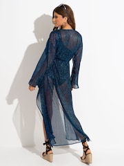 Pour Moi Blue Metallic Plisse Maxi Cover-Up - Image 2 of 4