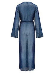 Pour Moi Blue Metallic Plisse Maxi Cover-Up - Image 4 of 4
