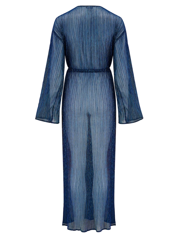 Pour Moi Blue Metallic Plisse Maxi Cover-Up - Image 4 of 4